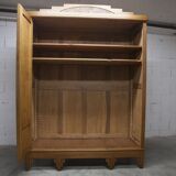 Art Deco carved oak wardrobe - Flemish workshop circa 1930