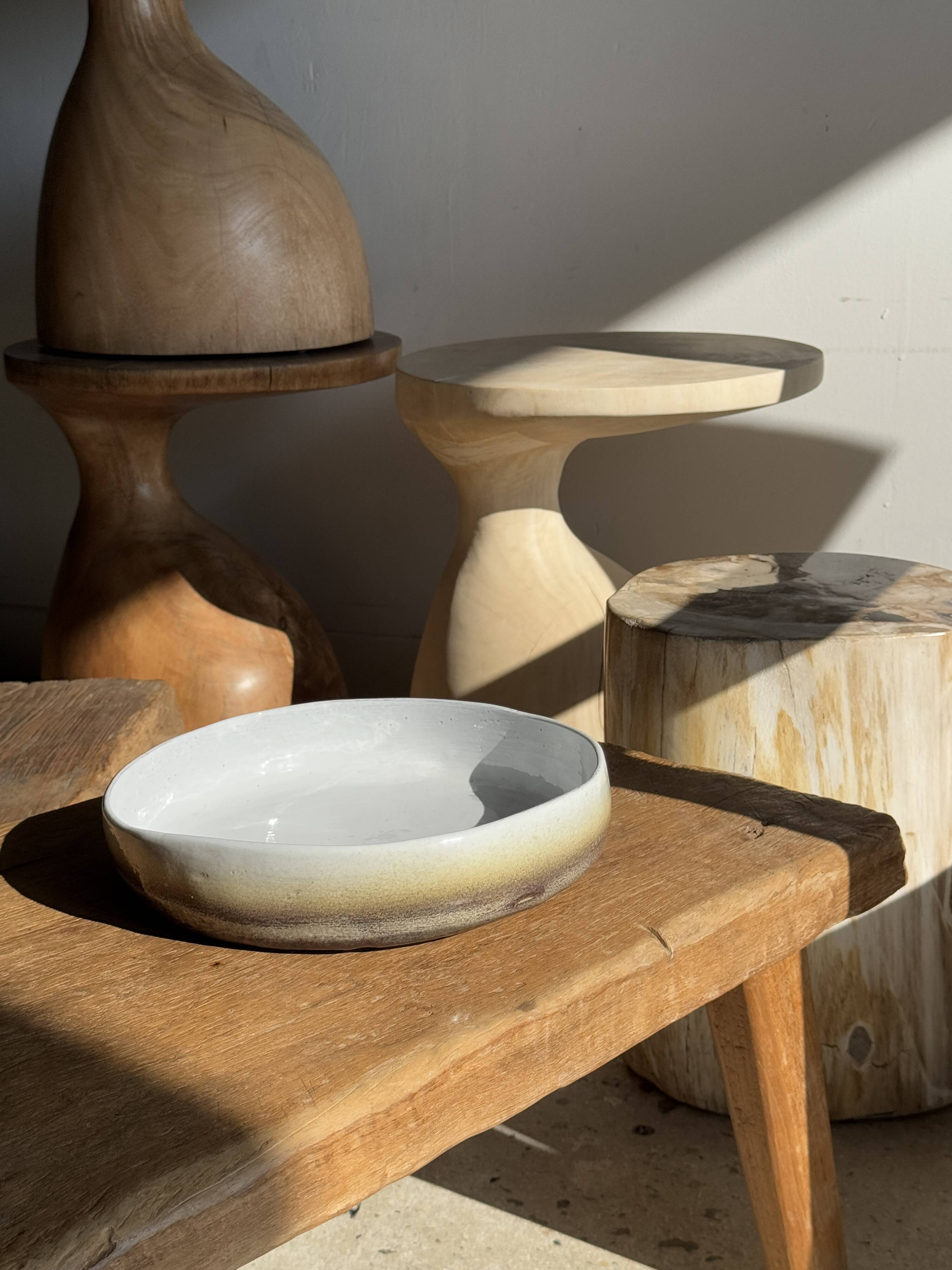 Large white and earthenware ceramic dish