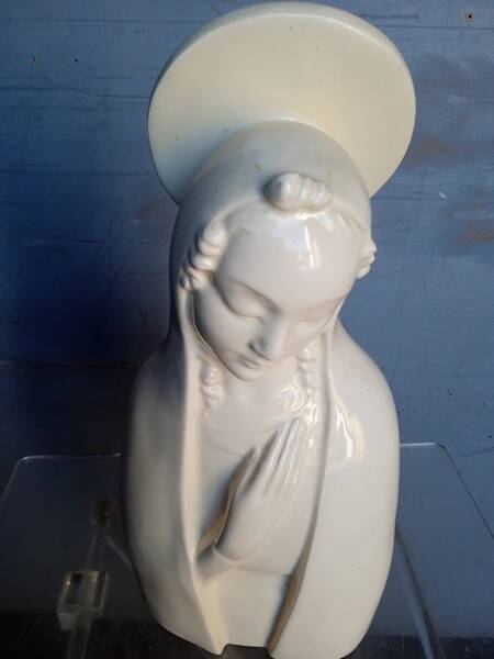 Buste vierge ceramique blanche / ecru ep 1950