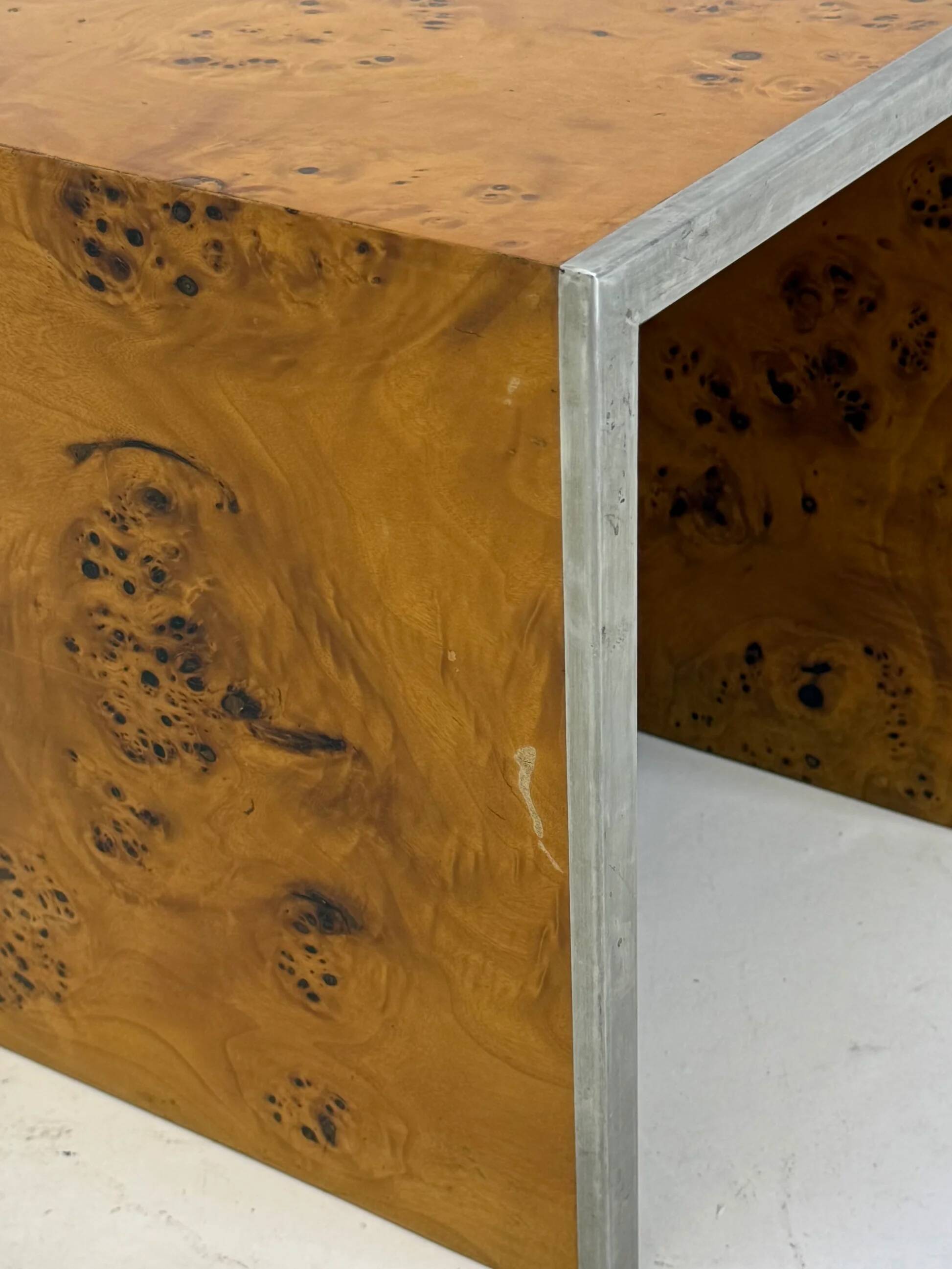 Set of three Tommaso Barbi mid-century modern burl wood nesting tables