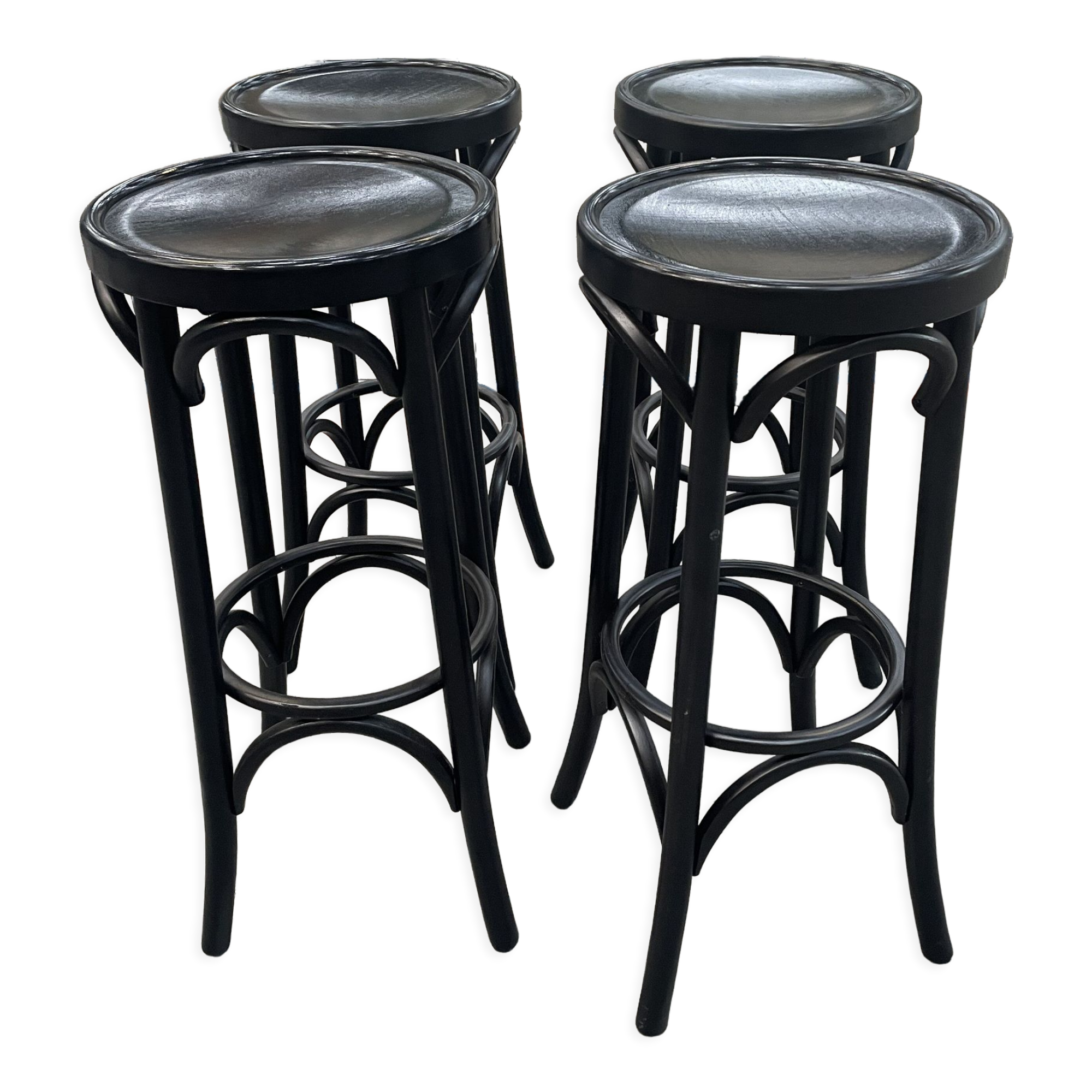 Lot de 4 tabourets de bar vintage en bois noir