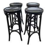 Set of 4 vintage bar stools in black wood