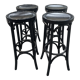 Lot de 4 tabourets de bar vintage en bois noir