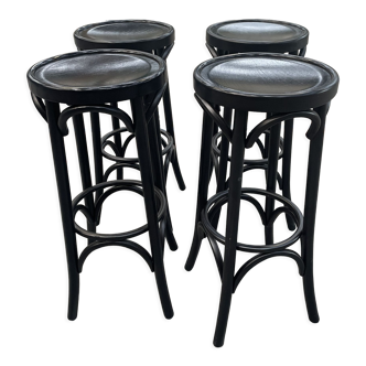 Set of 4 vintage bar stools in black wood