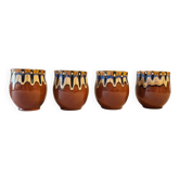 Set of 4 Bulgarian ceramic Troyan mugs from the 1970s, vintage glazed stoneware.