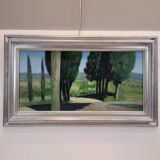 Huile sur toile « L'allée des cyprès », René Genis