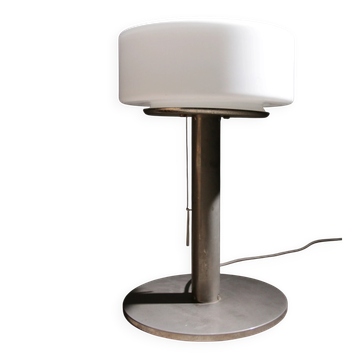 Temde table lamp with opaline glass shade and stainless steel base – 1970s