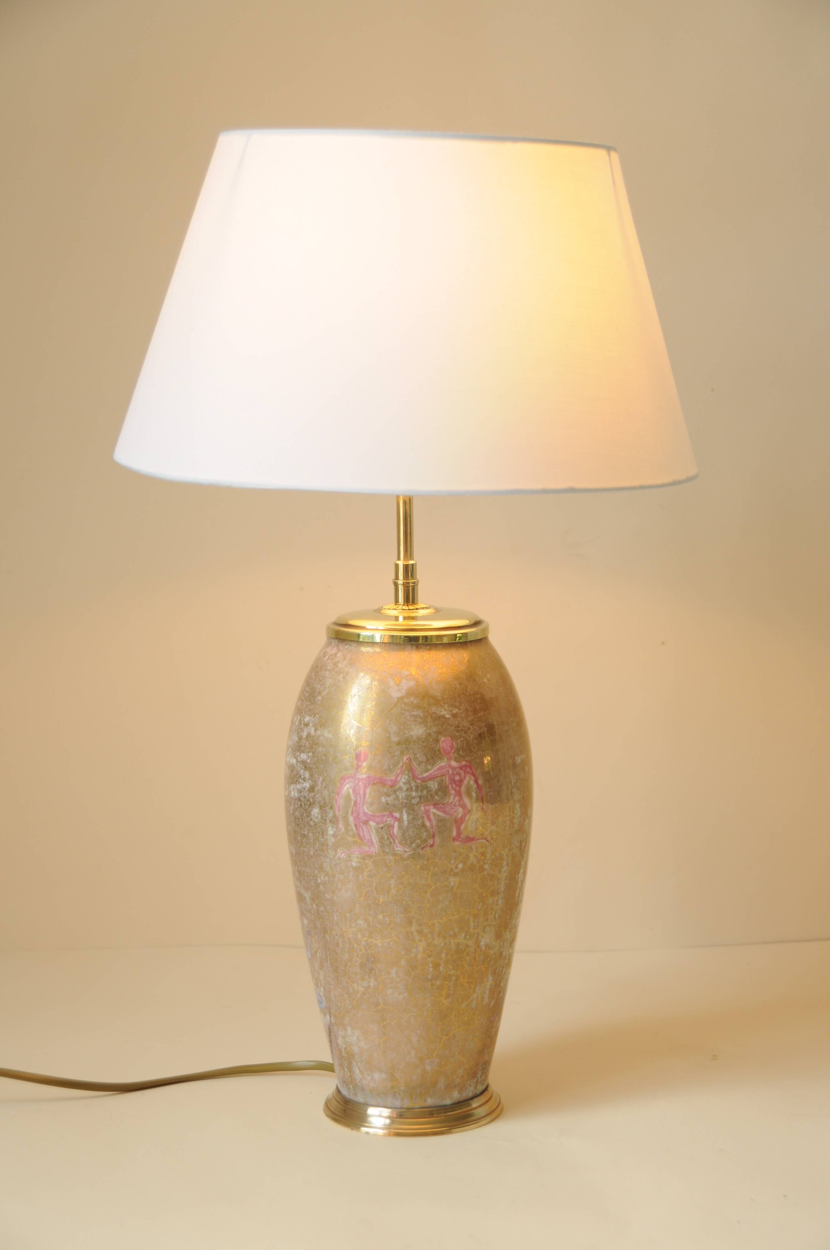 Antique Limoges porcelain table lamp, gold color, astrological sign decor