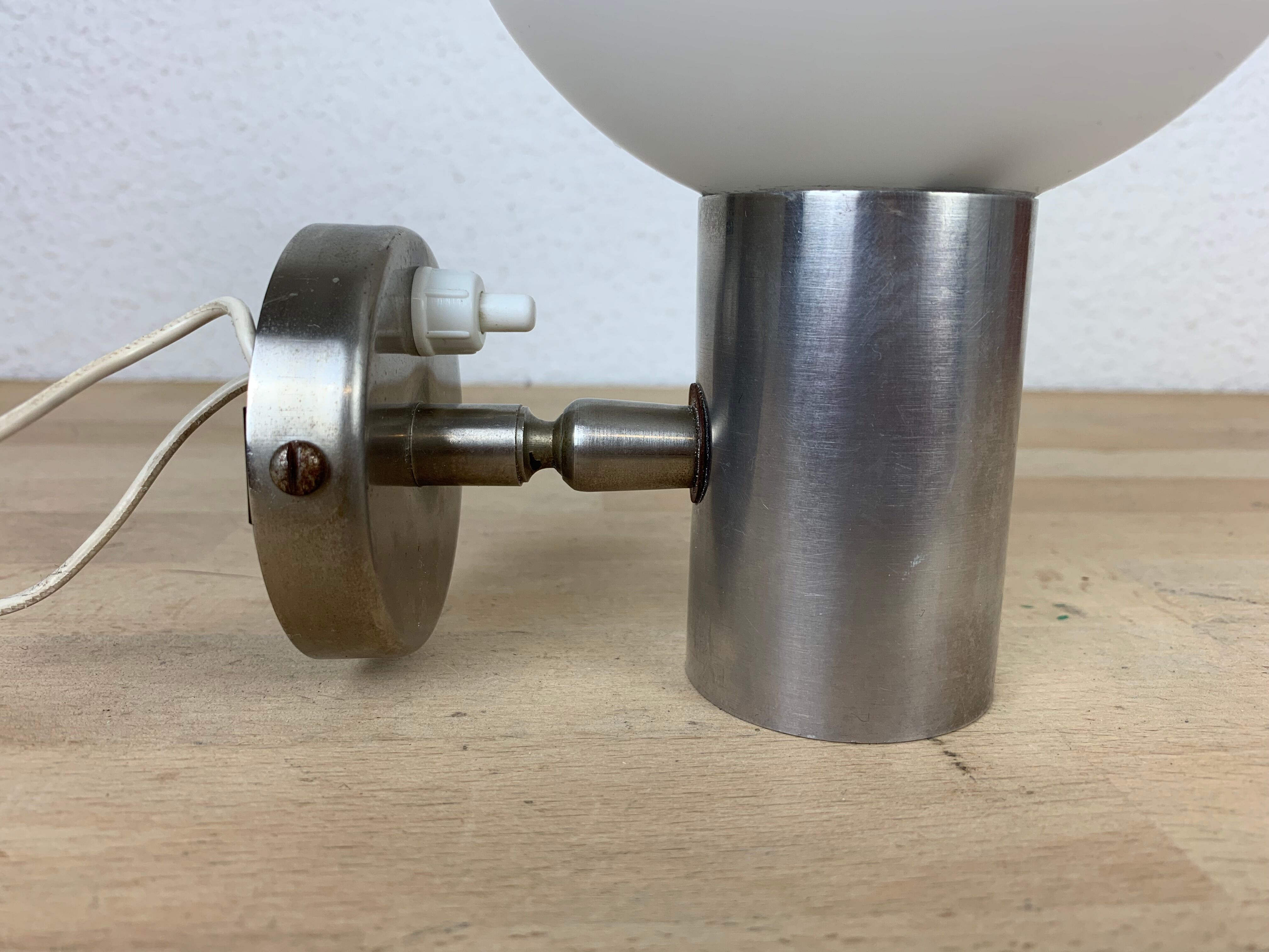 Wall lamp opaline globe aluminum 70s space age