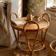 Vintage Sculptural Two-Tier Rattan Side Table with Loop Handles, Japan, 1970s