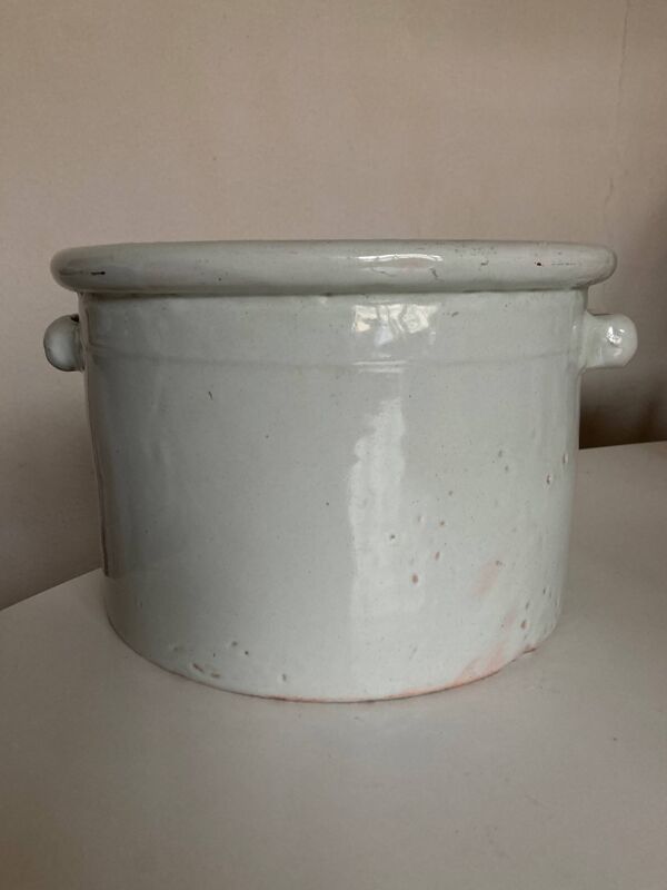 Cache pot XXL blanc en terre vernissée 1960 Italie