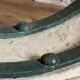 Glass and metal console with antique patina