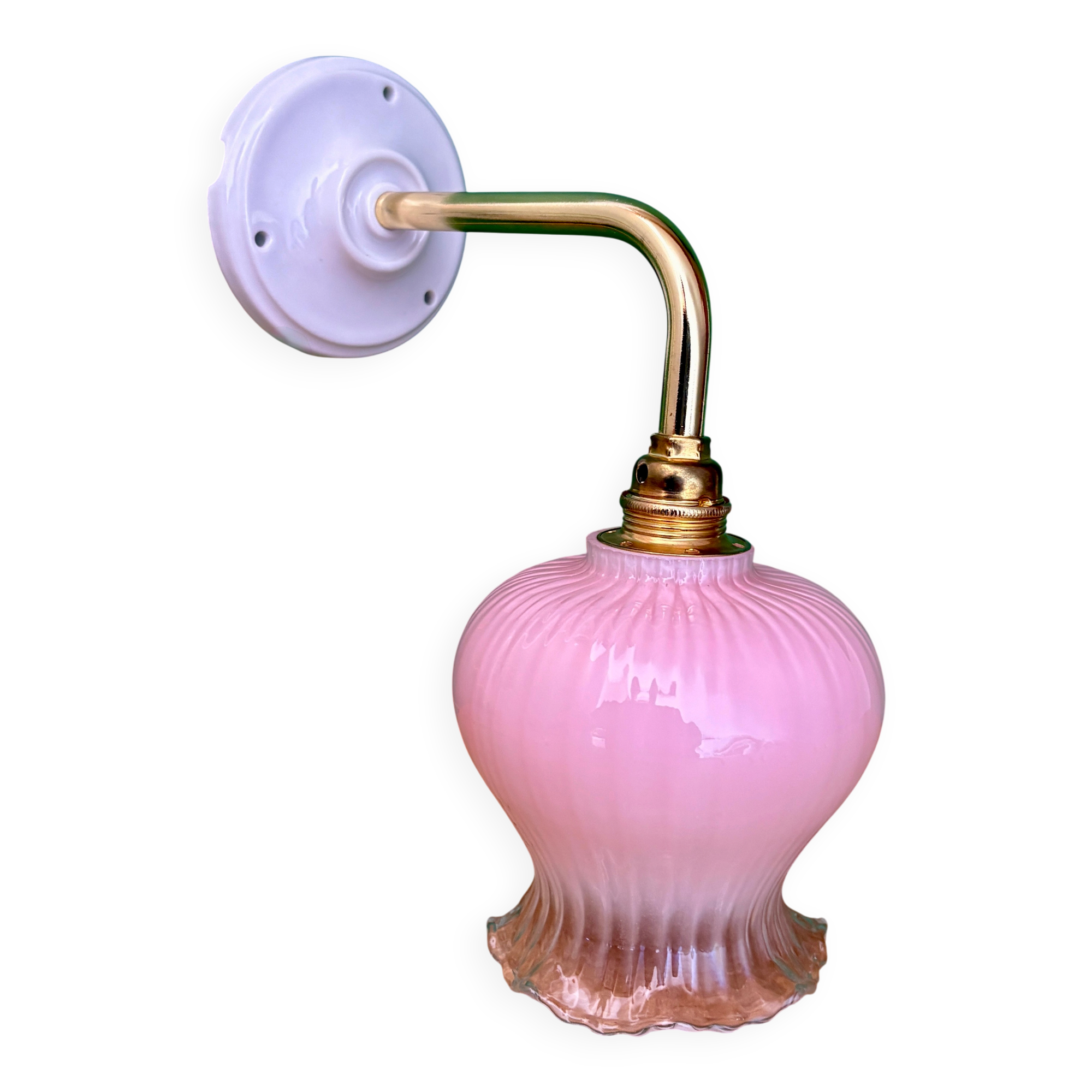 Vintage pink and clear glass elbow wall light.