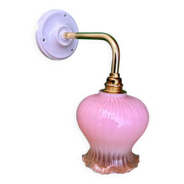 Vintage pink and clear glass elbow wall light.