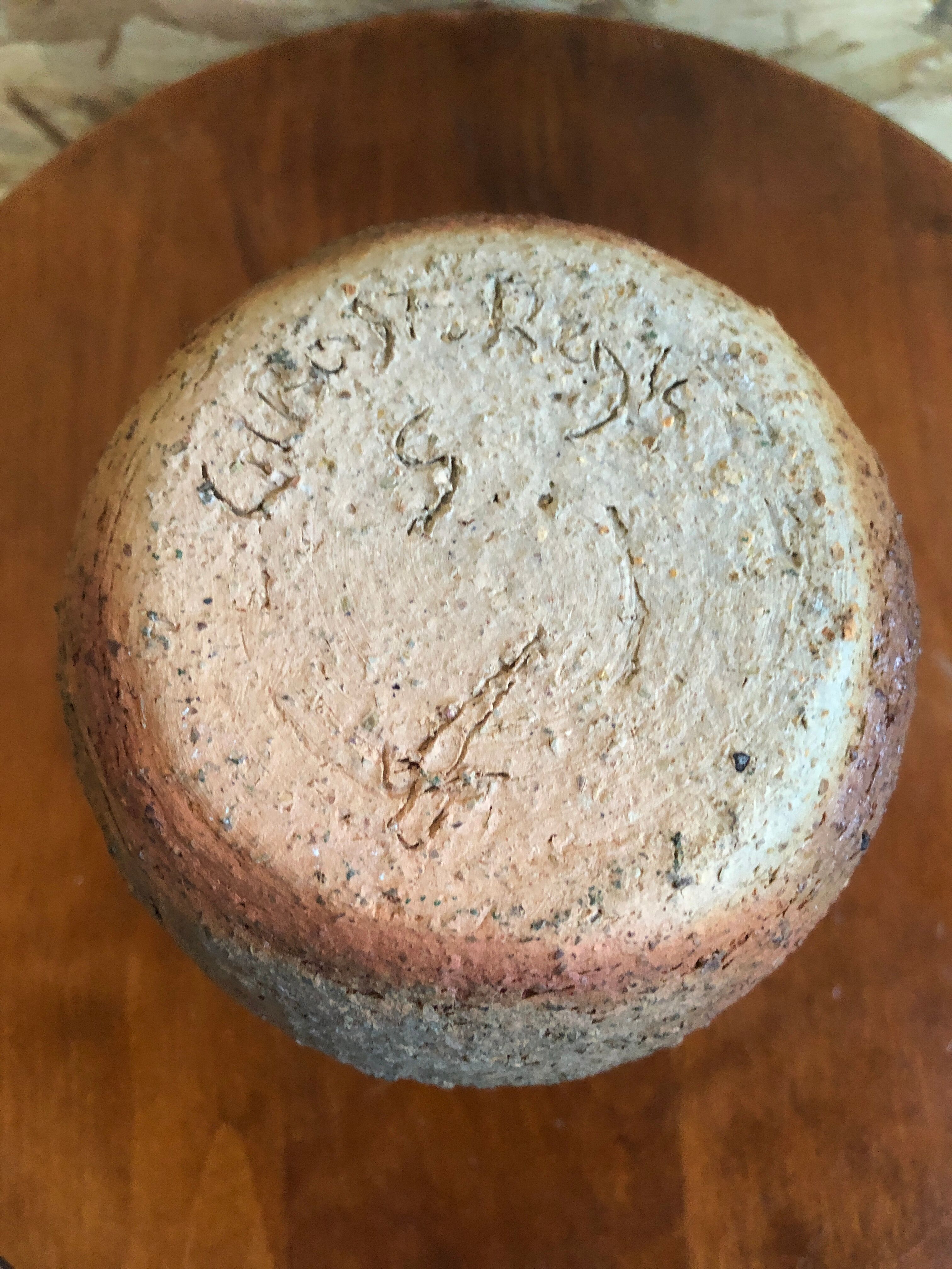 Old gray sandstone vase signed deco 70s vintage