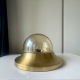 Vintage  Midcentury wall ceiling light in  Brass amber colored glass