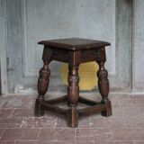 Antique wooden stool in Elizabethan English style, occasional stool