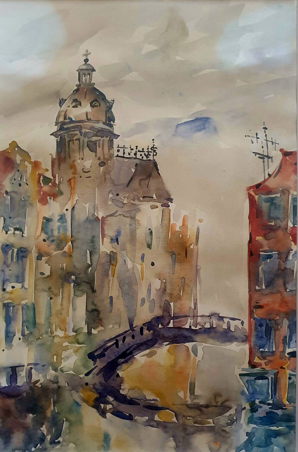 Modern painting of the Bridge in Venice attributed to Guy Petit.