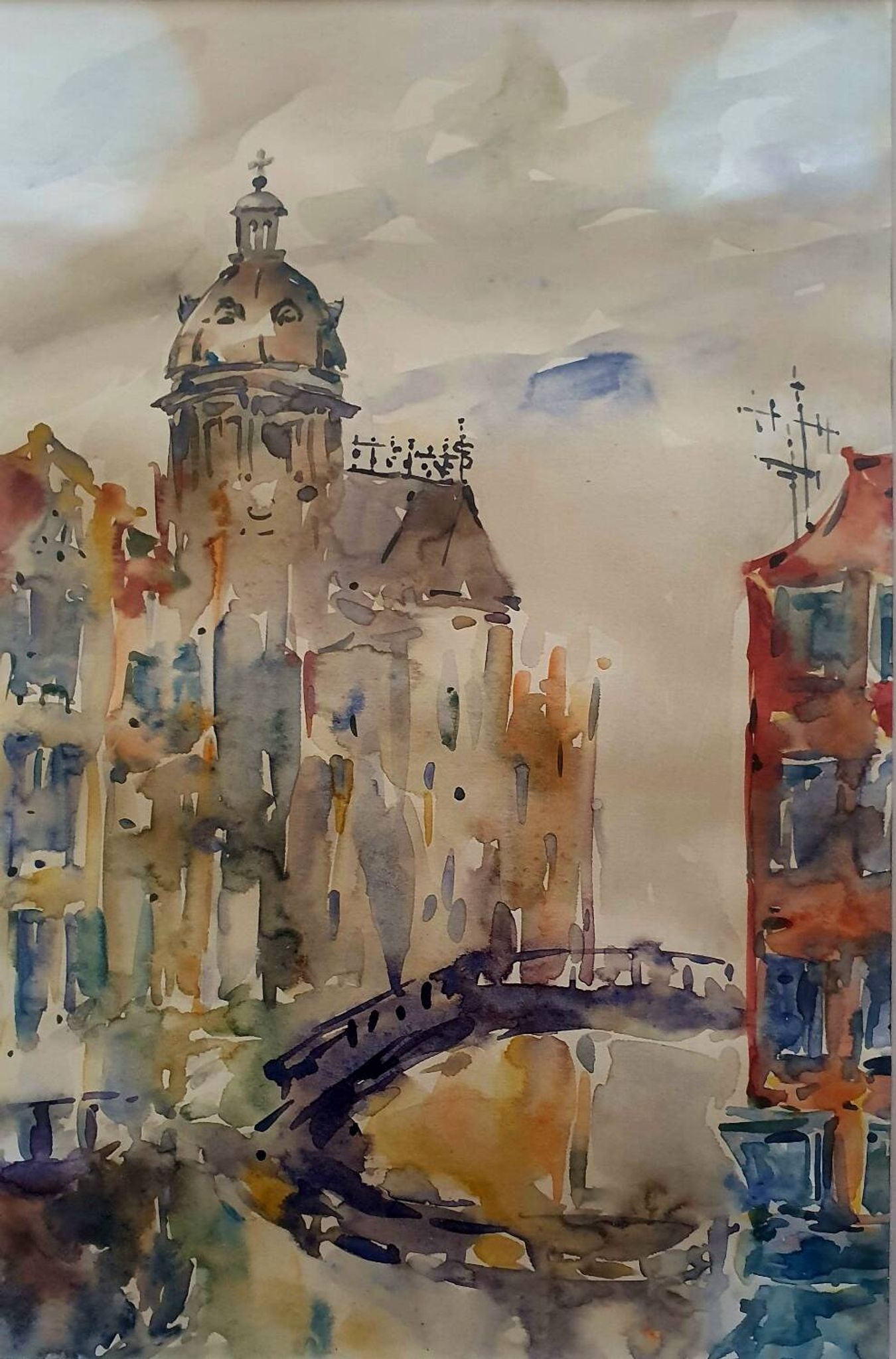 Modern painting of a bridge in Venice attributed to Guy Petit.