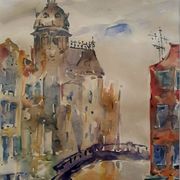 Modern painting of a bridge in Venice attributed to Guy Petit.