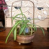 Basket planter with handle, gilded embossed copper mid 20th century
