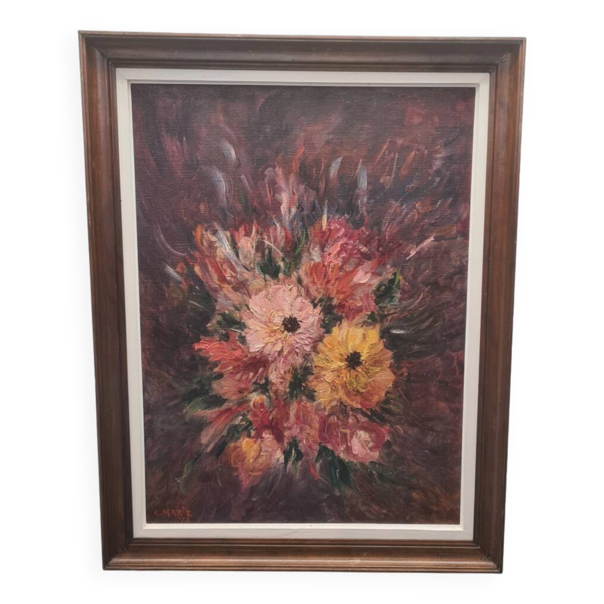 Oil Painting With Flowers By E. Marie, from 1976