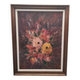 Peinture à l'huile avec des fleurs par E. Marie, de 1976