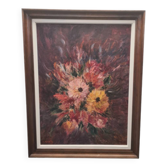 Oil Painting With Flowers By E. Marie, from 1976