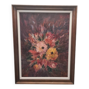 Oil Painting With Flowers By E. Marie, from 1976