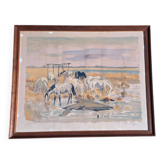 Yves Brayer Lithograph Herd of Horses in Camargue