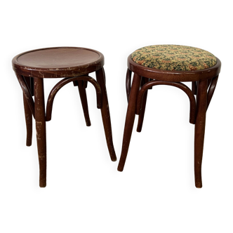 Pair of low vintage “Thonet” style bentwood stools