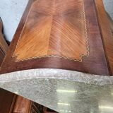 Curved chest of drawers in rosewood and marble marquetry