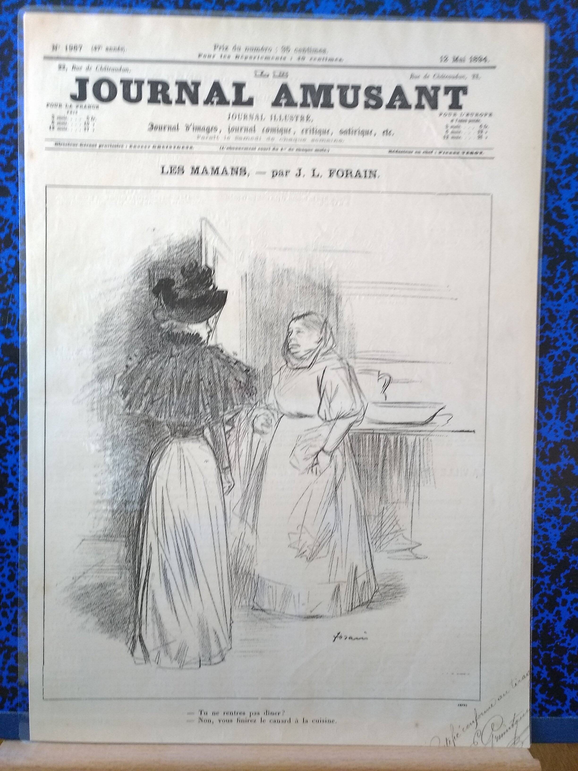Drawing a sketch illustration jl .forain from period magazine le journal amusant 1894