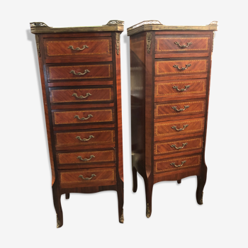 Pair of marquetry inlaid semainiers in the Louis XV style