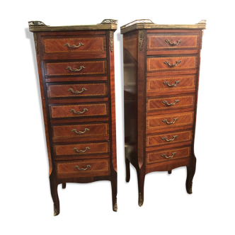 Pair of marquetry inlaid semainiers in the Louis XV style