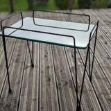 Side table 1950-1960, pin/Eiffel legs, mirror top, steel rod structure