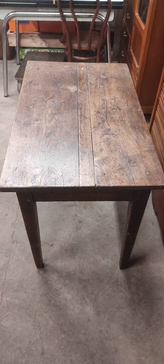 Small rustic children's table in old oak wood with drawer and shell handle