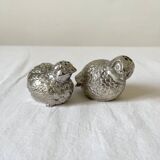 Salière et poivrière en métal argenté oiseaux vintage