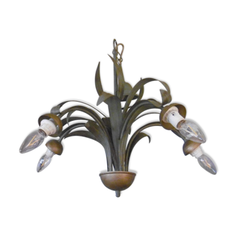 Chandelier metal foliage - linden green color - 5 lights