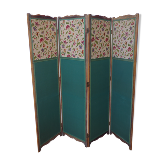 Paravent en bois et tissus vintage