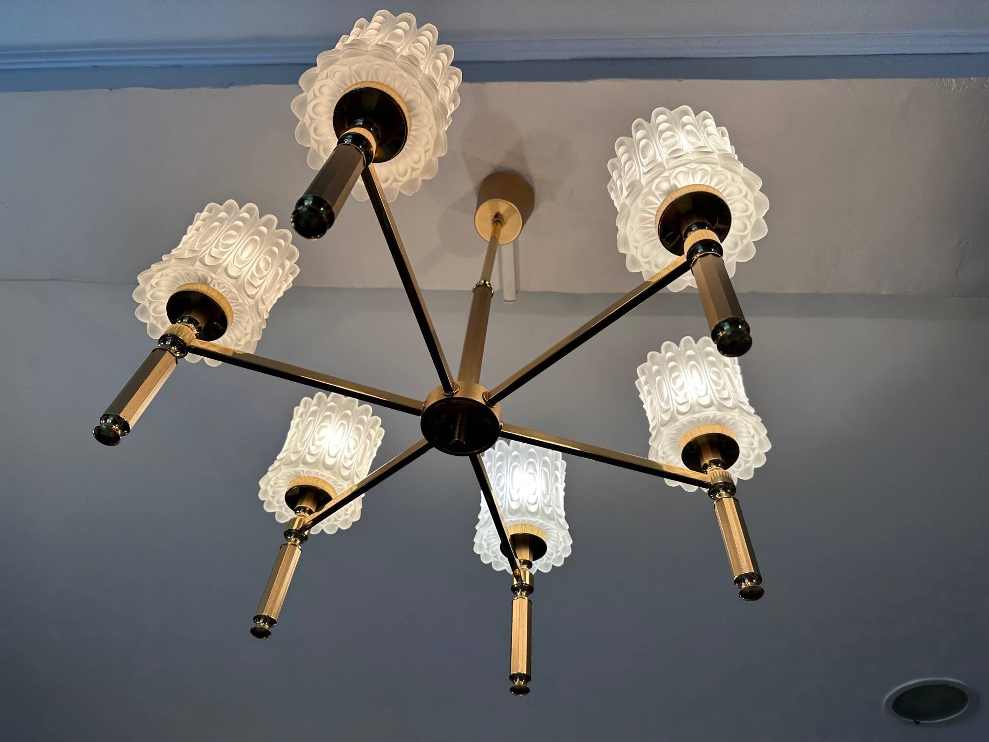 Brass and glass chandelier 1970