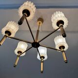 Lustre en laiton et verre 1970