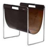 Brabantia Burgundy Saddle Leather & Chrome Magazine Rack 1970s