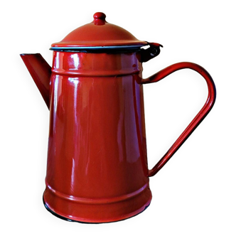 Cafetière vintage Japy en tôle émaillée couleur rouge