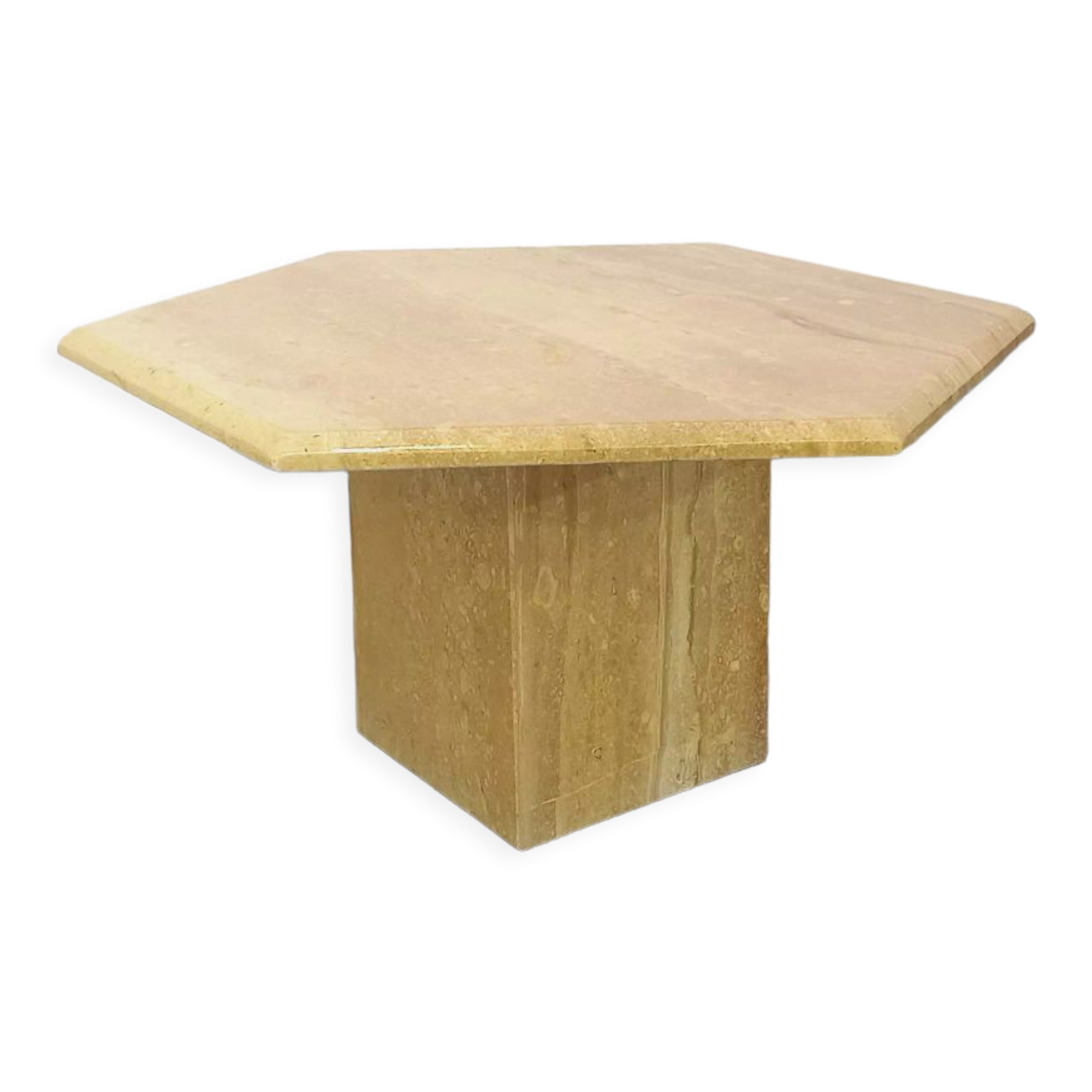 Vintage travertine hexagonal coffee table from the 70s 80s