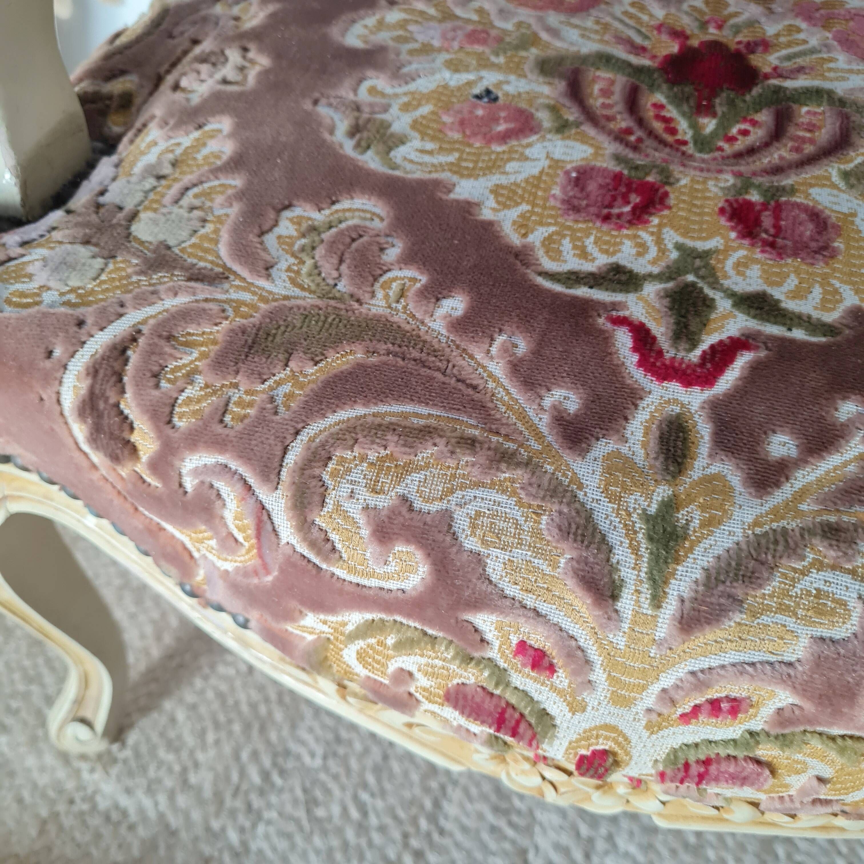 Louis XV style cabriolet armchair - floral velvet seat