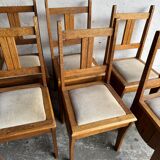 Set of 6 Amsterdamse School Art Deco Dining Chairs, Warm Oak Wood with Beige Upholstery