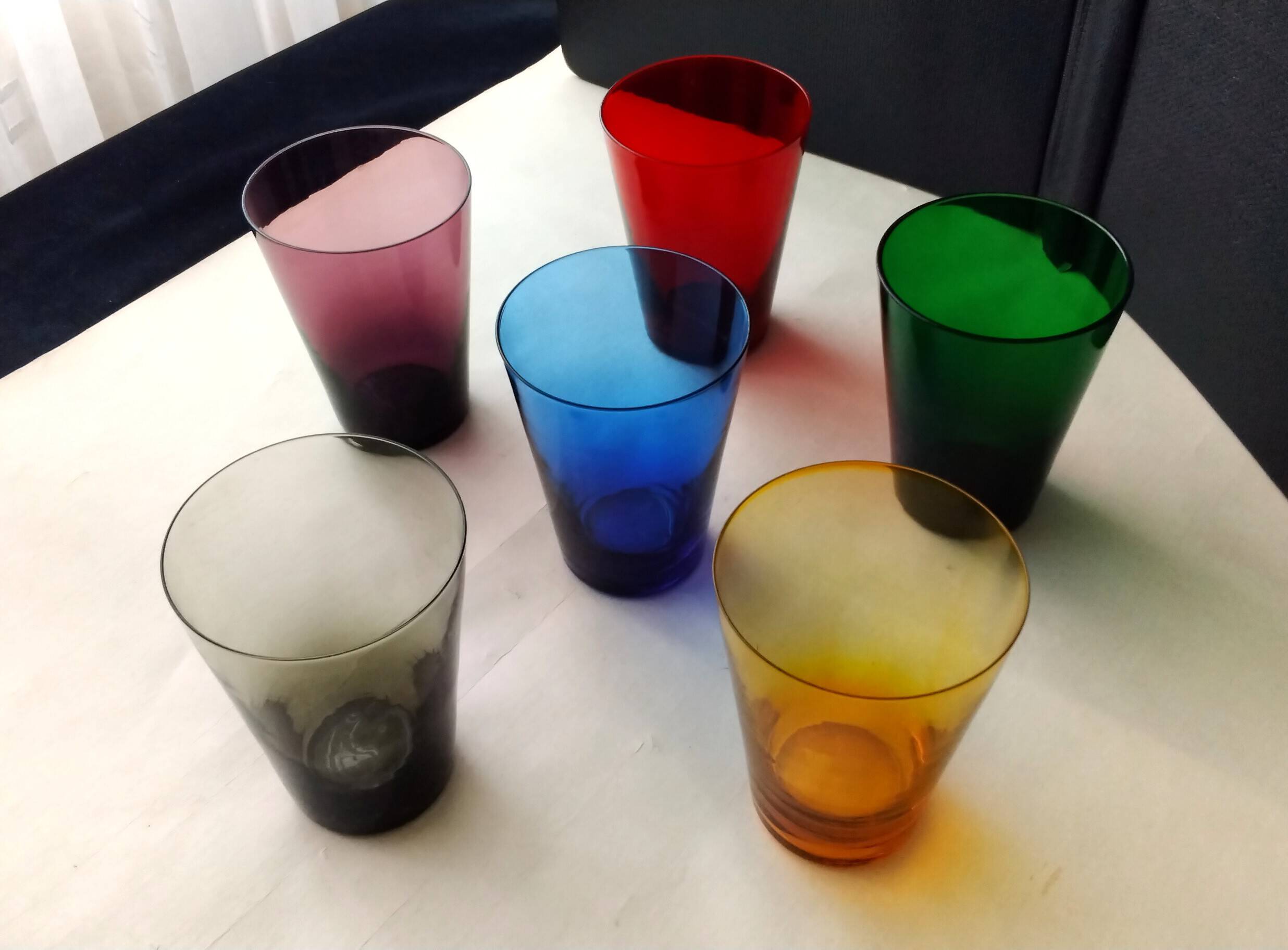 6 Vintage multicoloured glasses