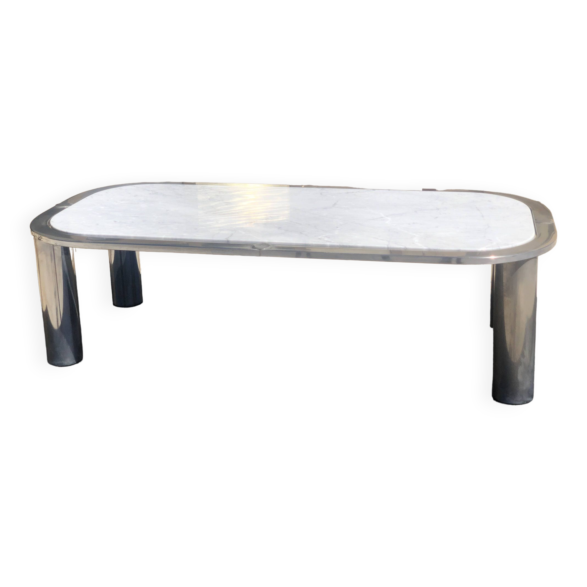 Marble and chrome steel coffee table, Italian design 1970