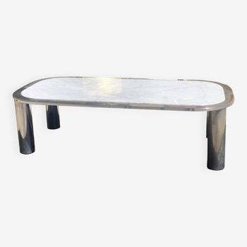 Coffee table in marble and chrome steel, Italian design 1970